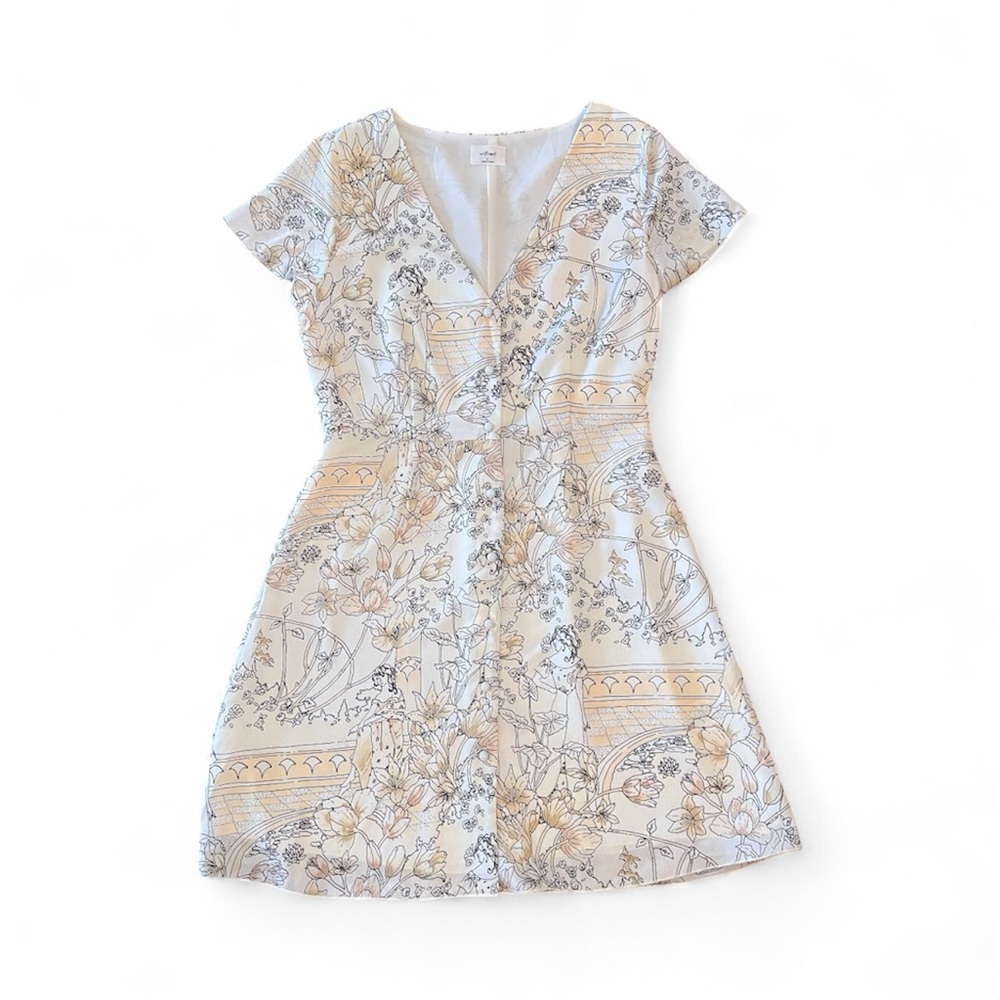 Aritzia Wilfred Nazaire Antique Pattern Mini Dress Yellow White Black Size US 6 - Picture 5 of 17